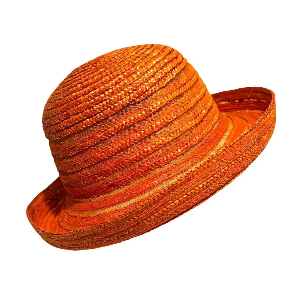 Bright Orange straw hat sunhat beachy stripes casual resort cruise preppy travel